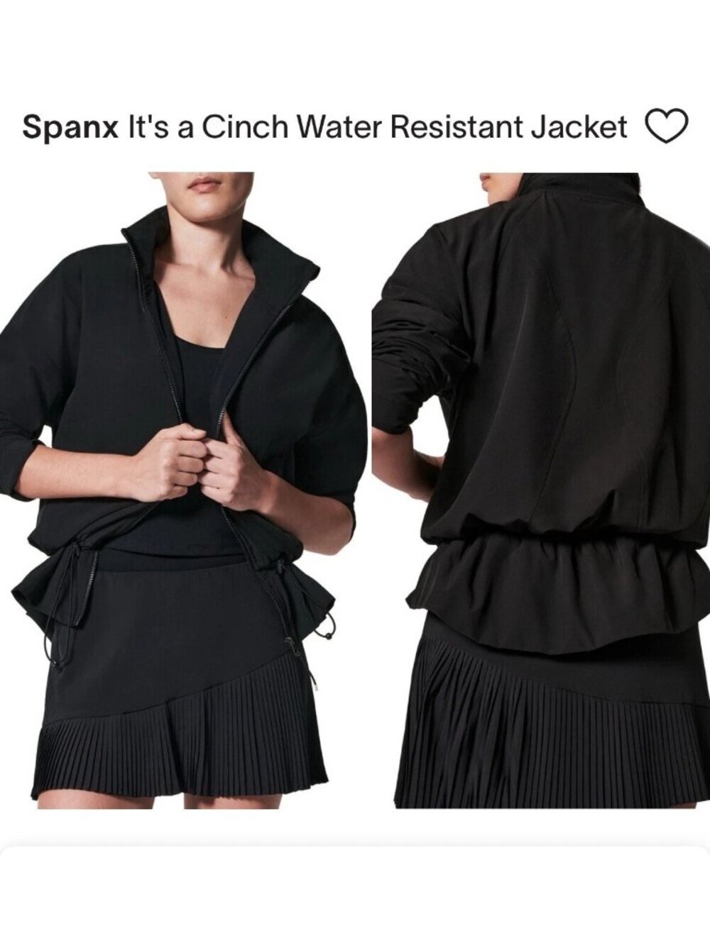 Spanx Black It's A Cinch Water Resistant Jacket Packable Hood Large New
